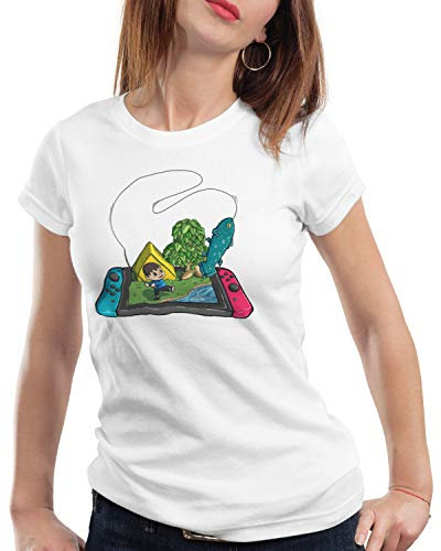 style3 Crossing Fisch Damen T-Shirt Animal Videospiel Horizons, Farbe:Weiß, Größe:XL