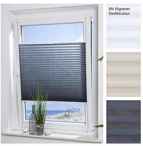 ourdeco® Plissee Easy / 75 x 210 cm (Breite x Höhe) grau/lichtdurchlässig, Blickdicht