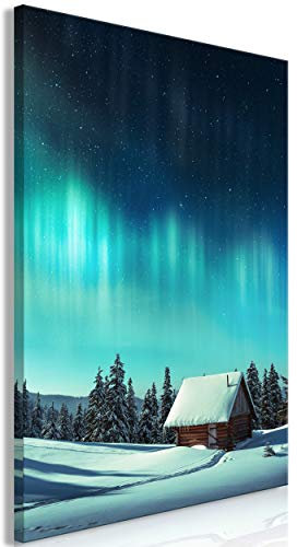 decomonkey Bilder Landschaft 80x120 cm 1 Teilig Leinwandbilder Bild auf Leinwand Vlies Wandbild Kunstdruck Wanddeko Wand Wohnzimmer Wanddekoration Deko Natur Polarlicht Winter