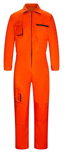 Yukirtiq Homme Combinaison de Travail Mecanicien Salopette Cote Fermeture éclair Combinaison Bleu de Travail, Orange, M