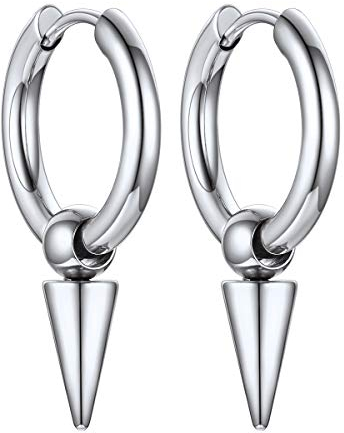 FOCALOOK Damen Herren Punk Stil Ohrringe Edelstahl Huggie Kreolen mit umgekehrtem Kegel Ohrringe Ohr Piercing Modeschmuck Accessoire Ear Studs für Frauen Männer