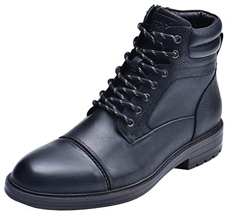 Jamron Uomo Classico Vera Pelle Stivaletti Cerniera Stivali Chukka con Calda Fodera in Flanella Nero EU42