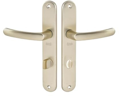 Vachette Set de Poignée de Porte sur Grande Plaque - Version à Condamnation Portes WC/SDB, Entraxe 195mm - Système de Pose Facile - en Aluminium Résistant - Finition Champagne - Garantie 2 Ans