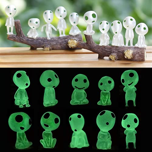 Zueyen 10 Stück Verschiedene Feengarten-Accessoires, leuchten im Dunkeln, Baumelelfen, Gartendekoration, Miniatur-Leuchtgeist, Mononoke leuchtende Baumelelfen, Kodama, Gartenarbeit, Topfdekoration