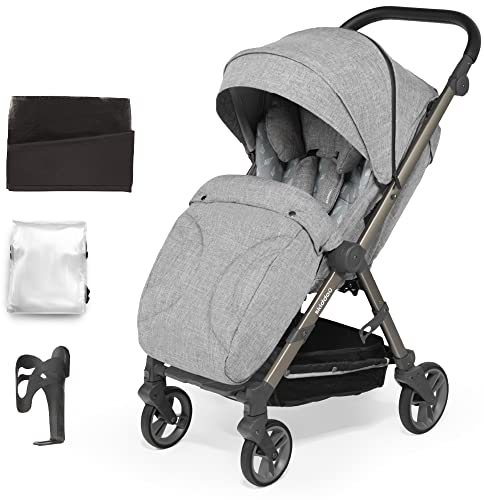 skiddoü Babybuggy, Mell leichter Reisebuggy, zusammenklappbar Kinderwagen, leicht, klappbares Kinderbuggy, Babywagen, stoß-absorbierende Räder, regulierbare Rückenlehne, wasserdicht, hellgrau