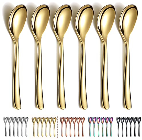 Lot de 6 cuillères à café dorées Kyraton 14cm en acier inoxydable avec revêtement en titane Cuillères à café plaquées or Cuillères à expresso Cuillères à dessert mini cuillère au lave-vaisselle