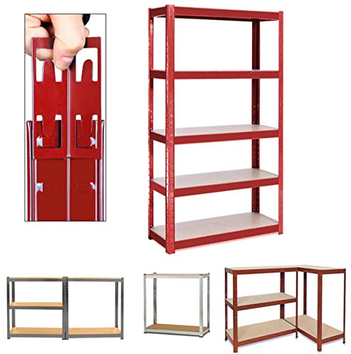 Yiyai Garage Shelving Units 180cm H x 90cm W x 40cm D, Heavy Duty 5 Tier Racking Shelves Shed Storage Shelving Kit 175KG Per Shelf, 875KG Capacity, For Workshop, Shed, Office - Red