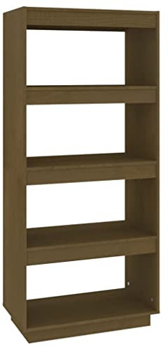 vidaXL Pin Bibliothèque Séparateur de Pièce Cloison de Séparation Armoire à Livres Etagère de Rangement Salon Intérieur Marron Miel 60x35x135 cm