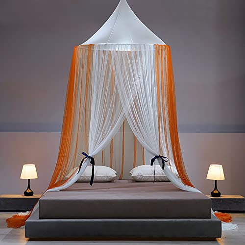 Princess Dome Moskitonetz Betthimmel, 360 ° effektiver Schutznetz Betthimmel feinste Löcher für Mädchen Kinderzimmer Bett Universalgröße,Orange,1.2m