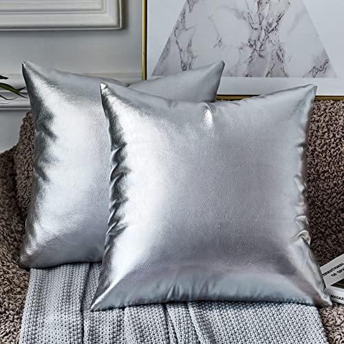 EUCIOR Glitzernde silbergraue Kissen, dekorative Kissenbezüge, 40,6 x 40,6 cm, für Zuhause, Sofa, Couch, Stuhl, Rücksitz, Schlafzimmer, Auto, Sternenhimmel, 2 Stück (Silber)