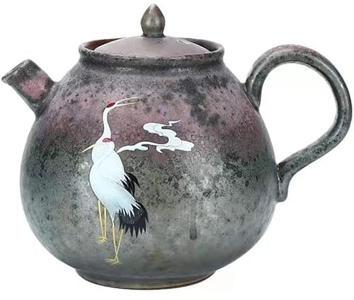 Teiera giapponese fatta a mano in porcellana con motivo gru