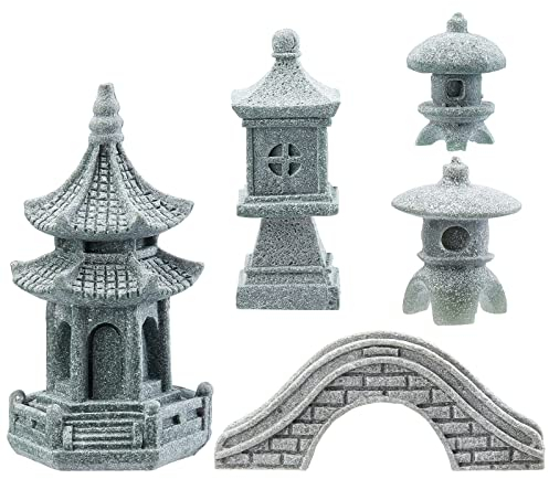 SUPERFINDINGS 5 Styles Pagode Laterne Garten Statue Japanische Pagode Lampe Laterne Stein Fußgängerbrücke Figuren Für Landschaft Balkon Garten Terrasse Veranda Yard Art Ornament