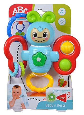 Simba ABC Multifunktionsfalter – Interaktives Babyspielzeug mit Licht, Sound, Drehball, Plopper, Ringen & Clip zur Befestigung, sensorisches Motorikspielzeug, 20 cm, ab 0 Jahren