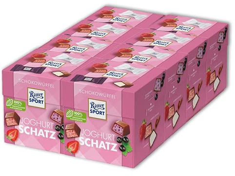 Ritter Sport Schokowürfel Joghurtschatz, Chocolate Cubes Joghurt Schatz, Erdbeer Joghurt und Johannisbeer Joghurt, geeignet für Muttertag und Vatertag, 8 Boxen mit je 176 g