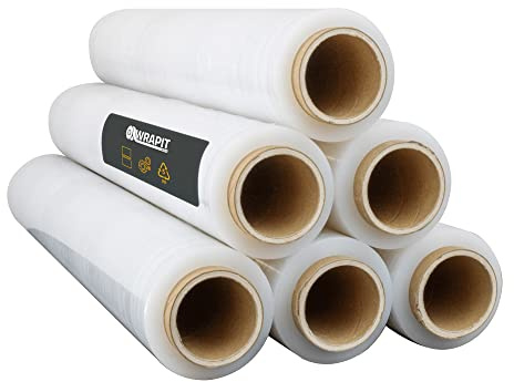 Wrap It Berlin Stretchfolie, universal Wickelfolie, Palettenfolie, Verpackungsfolie für Möbel, Kartons, Versand, Umzug, dehnbar, leicht abrollend, manuell, Abroller geeignet (6 Rollen - Transparent)