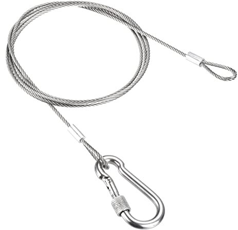 PATIKIL Safety Cable Lock Cable with Snap Hook 3.3ft 1mx2.5mm, Stainless Steel Double Loops Security Hanging Wire