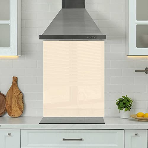 Premium 60 cm x 75 cm Cream Glass 6mm Kitchen Splashback Heat Resistant Toughened Polished Edges - Back Splash Back Coloured Hob Painted Tempered Splashback