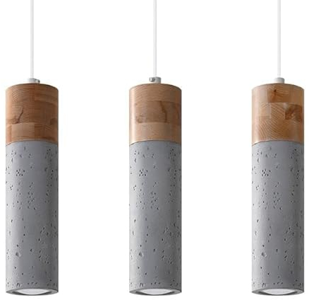 Licht-Erlebnisse Hängeleuchte 3-flammig Beton Holz Zylinder verstellbar bis 120 cm GU10 Hängelampe Esstisch Esszimmer