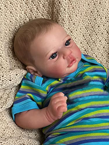 Anano Reborn Baby Puppen Junge, 18 Zoll 45cm Wie EIN Echtes Baby Silikon Babypuppen es Kind Größe Realistische Reborn Newborn Baby Puppen Mit Echten Blutadern