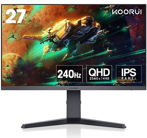 KOORUI Gaming Monitor 27 Pollici - Schermo WQHD PC, 240Hz, 1ms, Adaptive Sync, Gsync Compatibilità (2560x1440, HDMI, DisplayPort, HDR 400), Nero