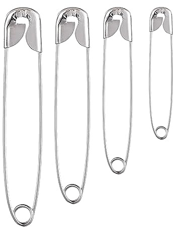 EDS Safety Pins 4 Sizes Pack of 300 Nickle Plated Rust Resistant Steel Small Medium Large Safety Pins For Clothes Sewing Accessories Kit for Baby Clothing, Crafts, Arts Pinning & Dressmaking