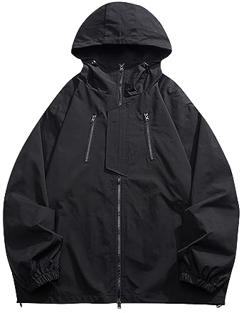 Generisch Rain Jacket Men, Herren Wasserdicht Atmungsaktiv Winddichte Funktionsjacke Outdoor Wanderjacke Mäntel Mit Kapuze Leichte Regenjacke Motorrad Tasche Wandern (5XL, Schwarz)