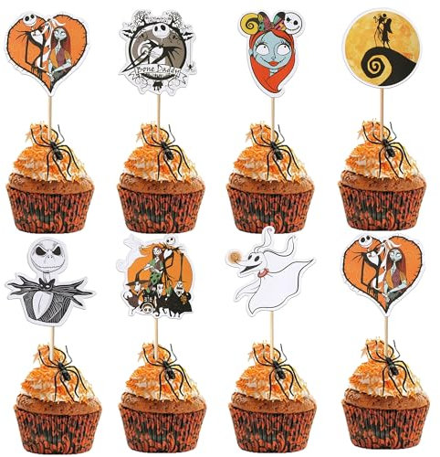 Xsstarmi 42 Pack Nightmare Before Christmas Cupcake Toppers Skull Ghost Nightmare Cupcake Food Picks Jack Skellington Halloween Cake Decorations for Halloween Birthday Party Decorations