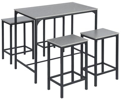 ReseeZac Bar Tisch und Bar Stühle Set, Küchen- und Esszimmer Set, Zement Muster, 100x60x90 cm, 30x40x65 cm