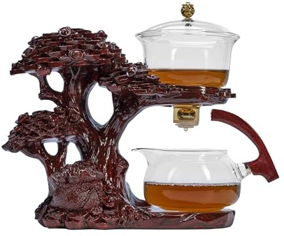 Zurucily, Glas-Teekannen-Set mit Infuser, Halbautomatisches Teeset, „Magic Teapot“, (Baum – Rot)