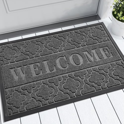 Yimobra Tappetini antiscivolo e lavabile, resistente per porte di casa, corridoio, ufficio, grigio scuro, 92 x 61 cm, ideale per interni ed esterni.