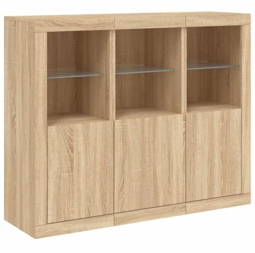 vidaXL Sideboard 3 STK., Kommode mit viel Stauraum, Highboard Schrank mit LED-Leuchten, Anrichte Beistellschrank Standschrank, Modern, Sonoma-Eiche Holzwerkstoff