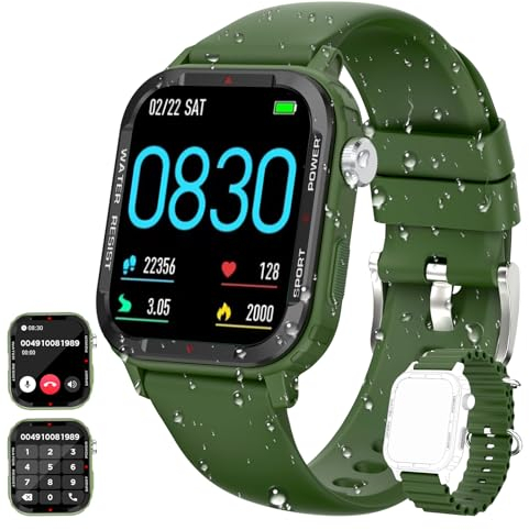 Smartwatch Herren Damen, 1.85 HD Touchscreen Smart Watch mit Telefonfunktion, IP68 Wasserdicht Fitness Tracker mit Pulsuhr, SpO2, Schlafmonitor, Schrittzähler, 123 Sportmodi, Sportuhr für Android iOS