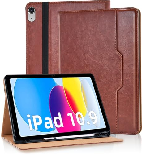 Vkooer Custodia per iPad 10 Generation Cover Protettiva Pelle PU - iPad 10.9 pollici 2022 con Auto Svegliati/Sonno e Supporto Funzione Flip Tasca Case, Marrone
