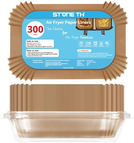 300PCS Air Fryer Liners for Ninja Dual, Stone TH Disposable Airfryer Parchment Paper Liners Accessories Compatible with Ninja AF300UK AF400UK SL400UK, Other Dual Zone Air Fryer