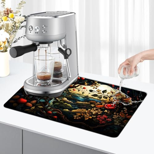 KitchenRaku Kaffeemaschine Abtropfmatte,abtropfmatte geschirr ,Saugstarke Trockenmatte Unterlage Für Kaffeemaschine (Wald-Grün, 30x40cm)