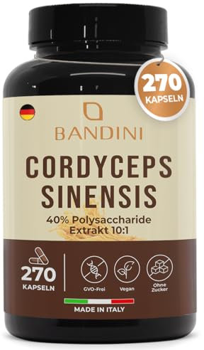Bandini® Cordyceps Sinensis | Dosis Alta: 6500 mg - 270 Cápsulas Veganas | Extracto Natural CS-4 10:1 con 40% Polisacáridos Bioactivos | Hongo oruga Energizante y Vigorizante | Sin Aditivos, Vegano