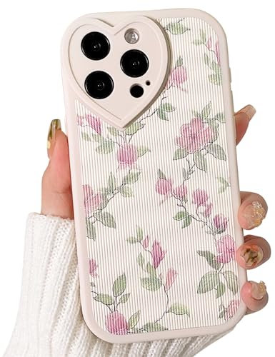 NITITOP Compatible for iPhone 15 Pro Max Case Cute Bear Flower Floral with Love Lens Bumper Protector for Girls Women Soft TPU Shockproof Protective Girly - Flower Leaves