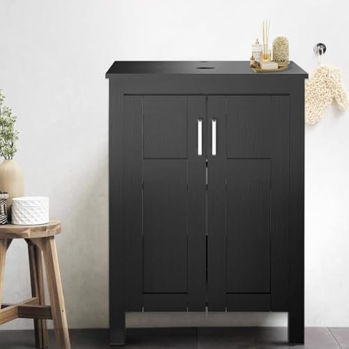 ARTETHYS Bathroom Sink Cabinet, Bathroom Storage Cabinet, Vanity Units, 60cm Modern Bathroom Cabinet Free Standing Without Sink, Black