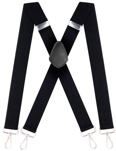 Hosenträger für Herren Extra Stark mit 4 robusten Karabiner Verschluss, 3,5 cm breit Passform für Damen Herren Einheitsgröße Einstellbar Elastisch Hosenträger für Arbeitshose Motorradhose X Schwarz