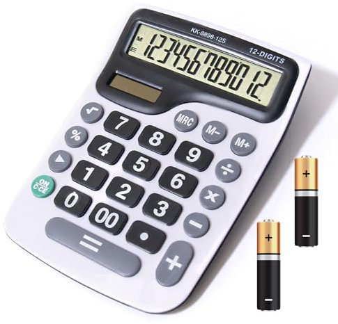 YEBMoo 12 Digit Desktop Calculator with Large LCD Display and Sensitive Button, Dual Solar Power and Battery, Standard Function for Office (YE8898)