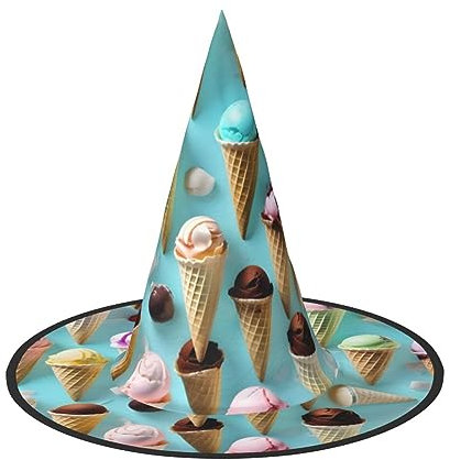 WURTON Eistüten Druck Halloween Hexenhut Erwachsene Halloween Hut Kostüme Hexen Hüte Halloween Dekor Party