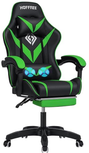 VANSPACE Gaming Stuhl mit Massagefunktion Gaming Sessels mit Fußstütze Massage Ergonomisch Bürostuhl Computerstuhl für Mädchen Junge (Grün+Schwarz)