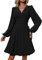 UUAISSO Robe Décontractée Femmes à Manches Longues Taille Haute Ligne A Robe Portefeuille à Col en V Robe Mi Longue Pois Suisse Noir S