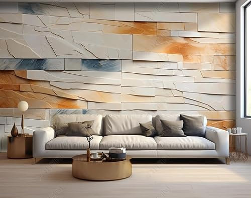 Papier Peint Intissé Relief De Mur De Briques Colorées Poster Tableaux Muraux Tapisserie Photo Trompe L'Oeil Salon Chambre Art Mural 400Cm(L) X280Cm(H)