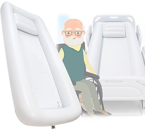 WQZzjm Baignoire de lit médicalisée, Bassin de Bain Gonflable pour Adultes avec Oreiller à air Doux indépendant, Piscine de Douche intérieure Portable pour Personnes âgées, Patients alités (Blanc)