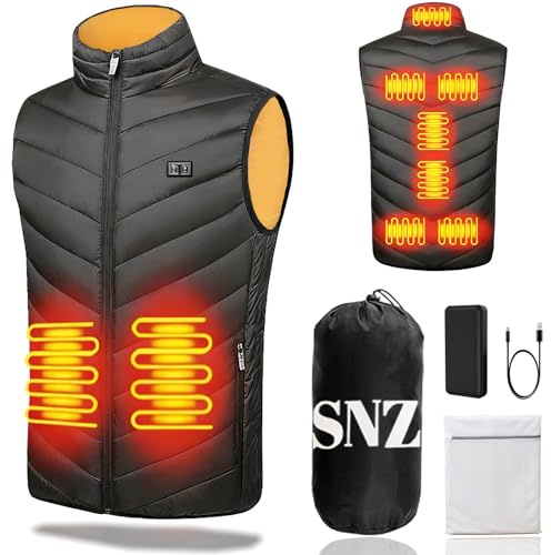 SNZ Chaleco Calefactable Con Batería, USB Chaqueta Calefactable, Invierno Cálido Chaleco Mujer Y Chaleco Hombre Para El Senderismo Al Aire Libre Caza Moto Camping Snowboard