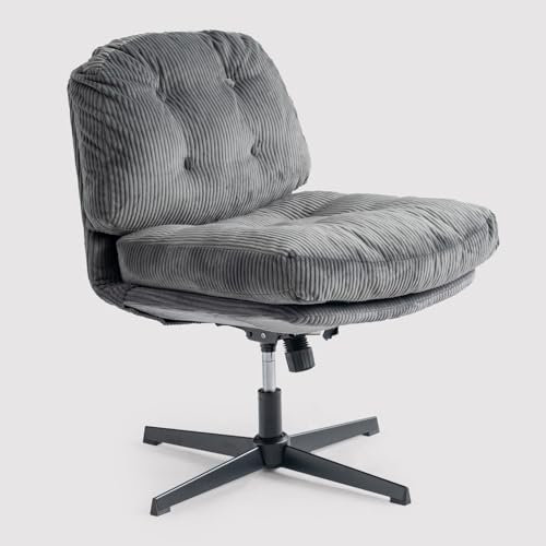 MEUBLE COSY Sessel Lehnstühle Lounge mit höhenverstellbar Wippfunktion Relaxsessel 360° Drehbar Schminkstuhl Polsterstuhl für Schlafzimmer Wohnzimmer Vanity, Cordstoff, Grau