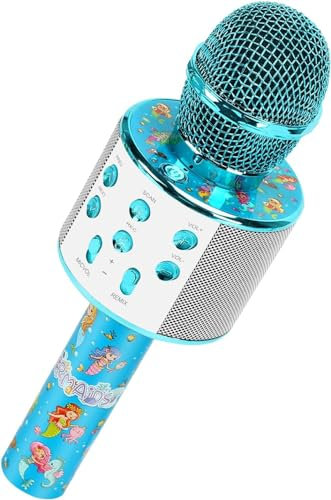 Karaoke Microphone for Kids, Bluetooth Microphone Speaker, Birthday Gift for Girl 3-12 Years, Wireless Karaoke Toy with Voice Changing, Ideal for Party and Music Games