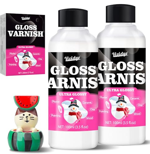 Air Dry Clay Varnish, 200ml/7oz High Gloss Varnish, Ceramic Glaze, Clear Clay Sealant with Brushes for Craft Pottery, Acrylic Painting, Wood, Prevent Cracking Scratches Wear﻿, Waterproof