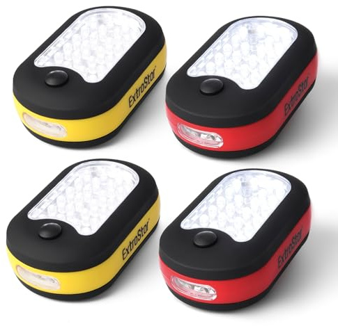 EXTRASTAR 3-in-1 LED Camping Light, Magnetic Work Light, Flashlight with Hook,120 Lumen. 2 Light Modes, Water Resistant, Battery Powered Light for Outdoor, Emergency, Garage, 4 PCS